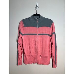 DKNY Golf Womens Full Zip Sweater Pink Grey Colorblock Ribbed Knit Size M